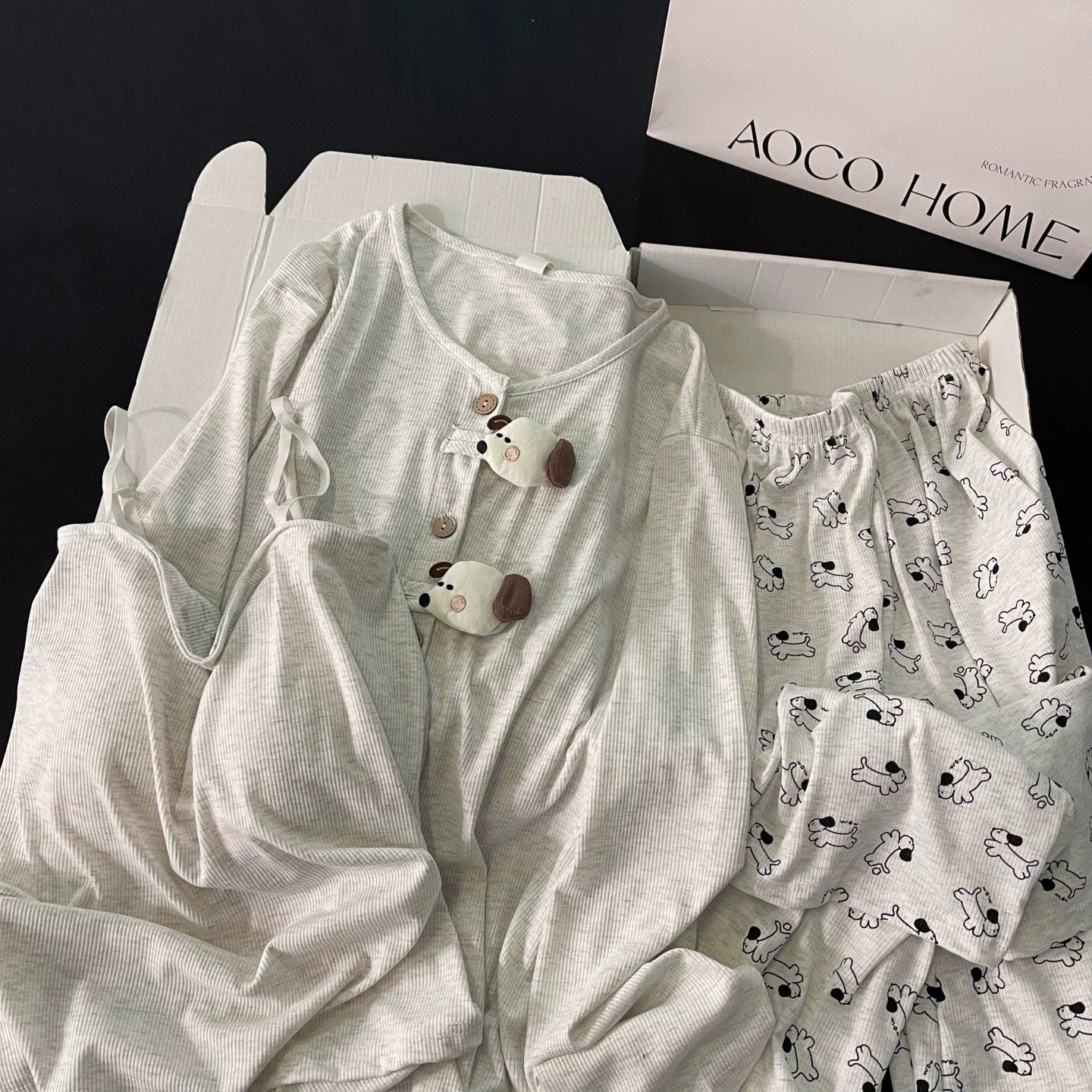 Grey Pup Padded Nightsuit - 3pc Set