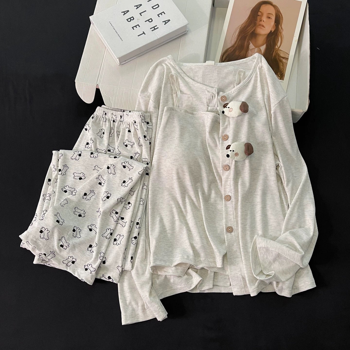 Grey Pup Padded Nightsuit - 3pc Set