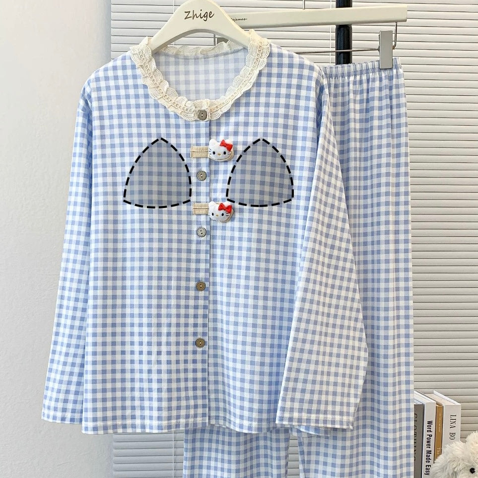 Blue Lacy Kitty Padded Nightsuit Set