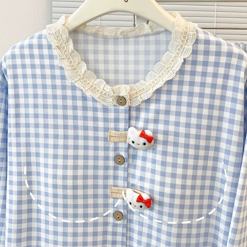 Blue Lacy Kitty Padded Nightsuit Set