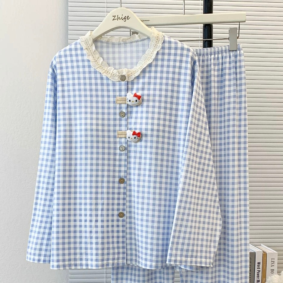 Blue Lacy Kitty Padded Nightsuit Set