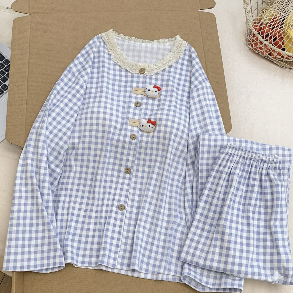 Blue Lacy Kitty Padded Nightsuit Set