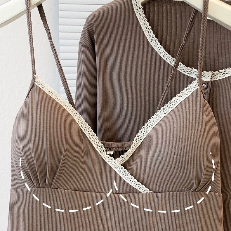 Warm Mocha Padded Nightsuit - 3pc Set