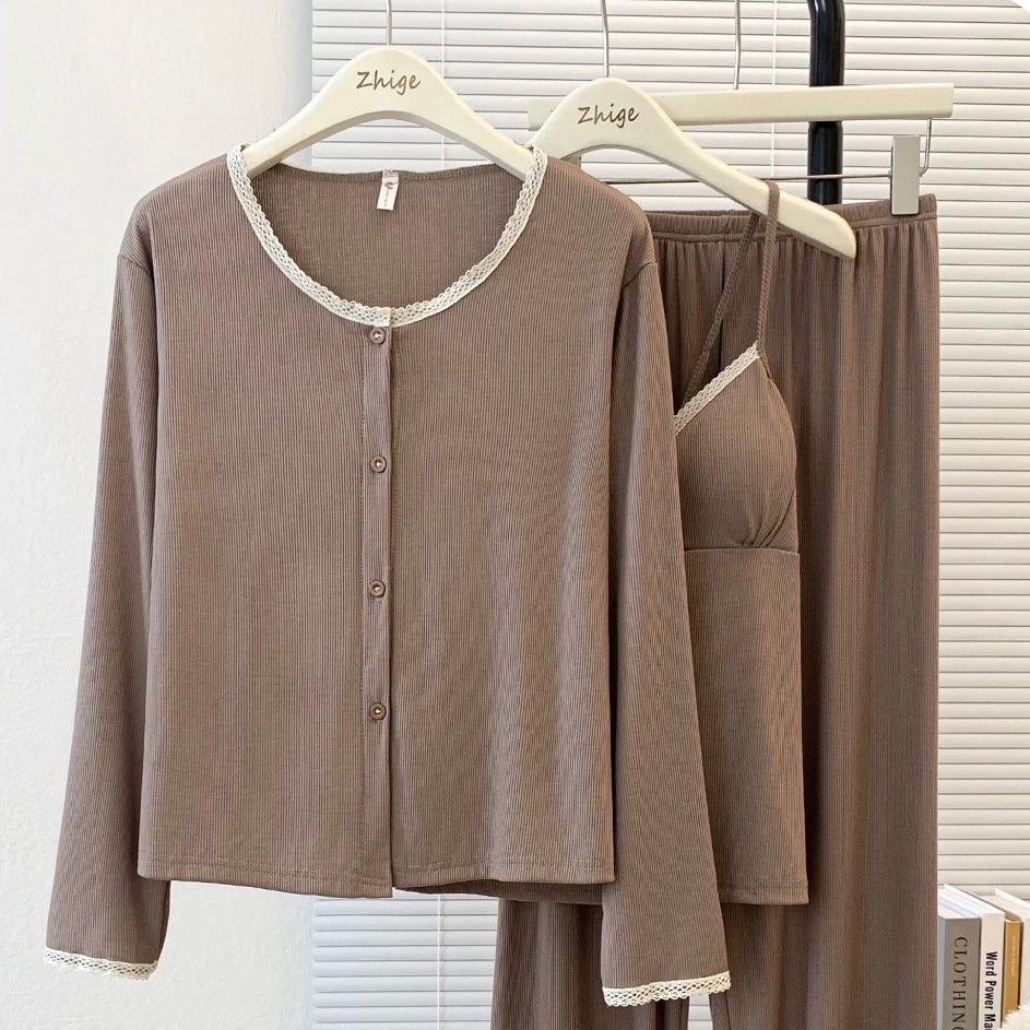 Warm Mocha Padded Nightsuit - 3pc Set