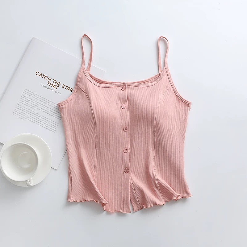 Soft Ribbed Button Down Cami Top
