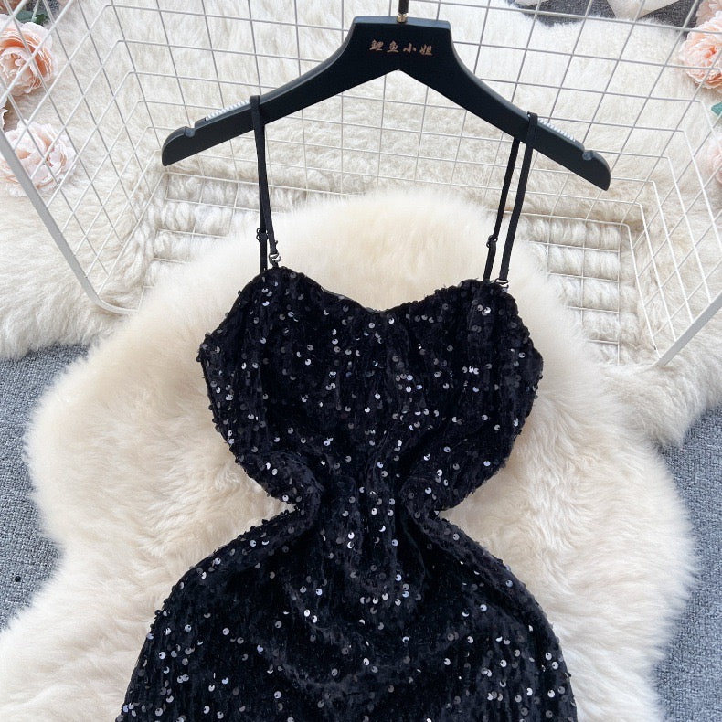 Asymmetric Ruffle Sequined Dress