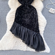 Asymmetric Ruffle Sequined Dress