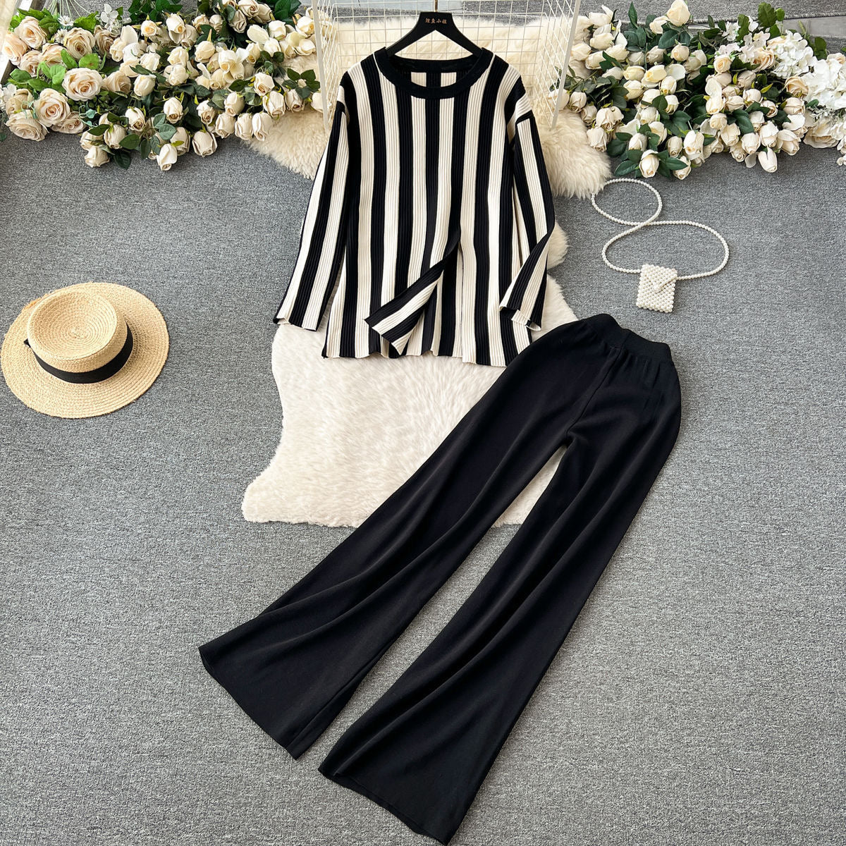 Alitos Stripe Slit Top And Pants Set