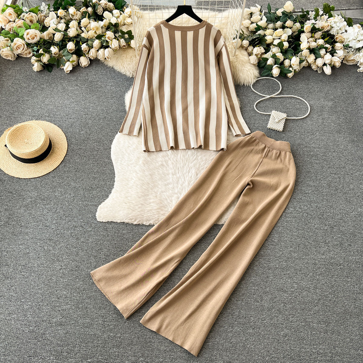 Alitos Stripe Slit Top And Pants Set
