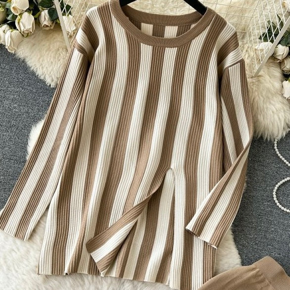 Alitos Stripe Slit Top And Pants Set