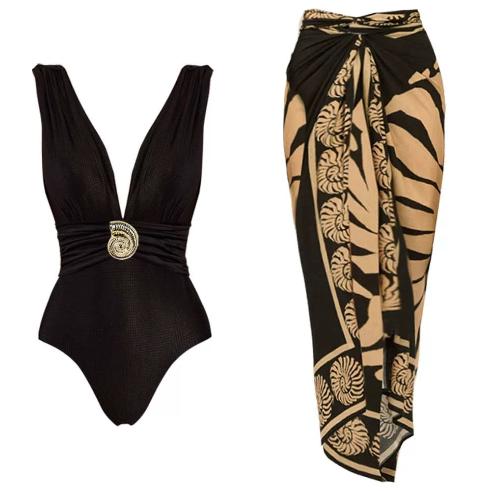 Sable Shell Monokini With Sarong Set
