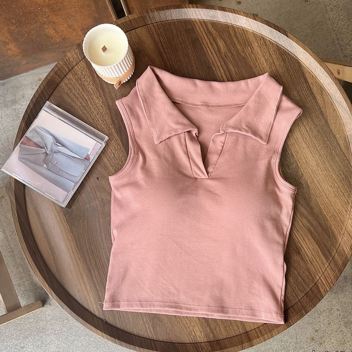 Trendy Collar Built-In Bra Top