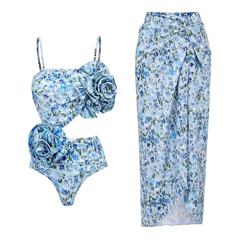 Rose Reverie Monokini With Skirt Set