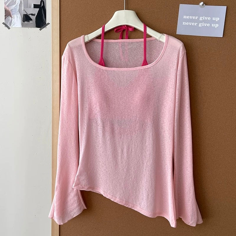 Airkiss Summer Built-in Bra Top With Sheer Tee