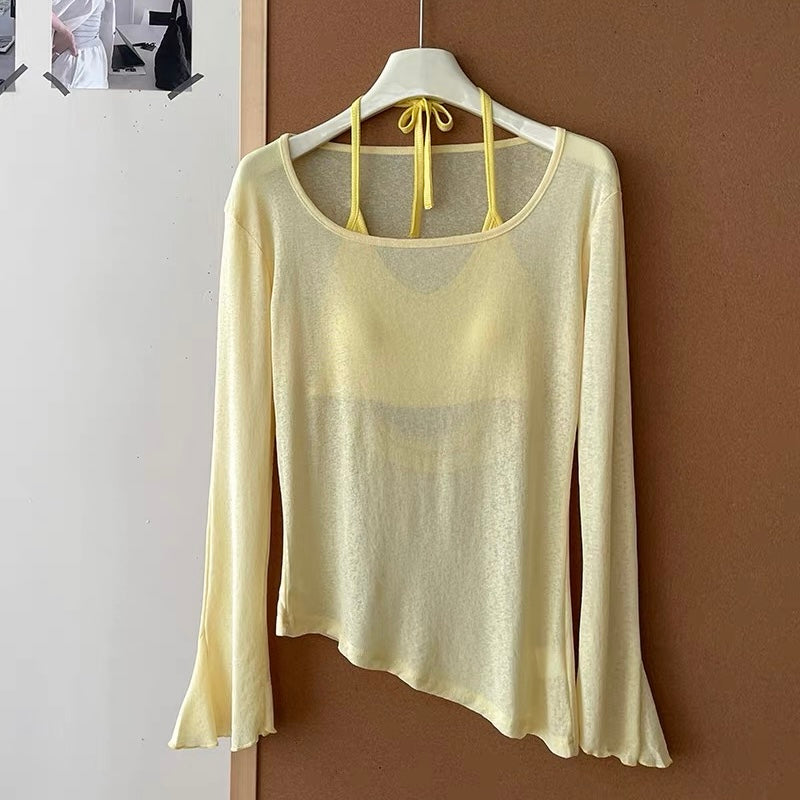 Airkiss Summer Built-in Bra Top With Sheer Tee