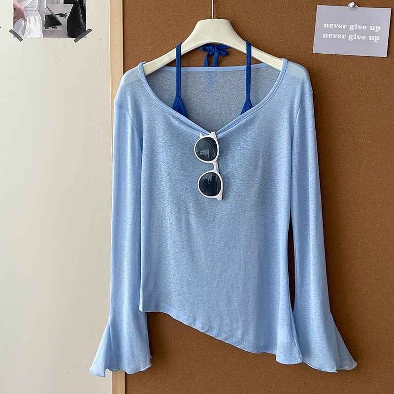 Airkiss Summer Built-in Bra Top With Sheer Tee