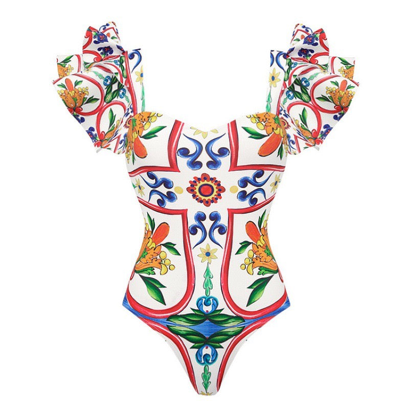 Retro Enamel Monokini With Sarong Set