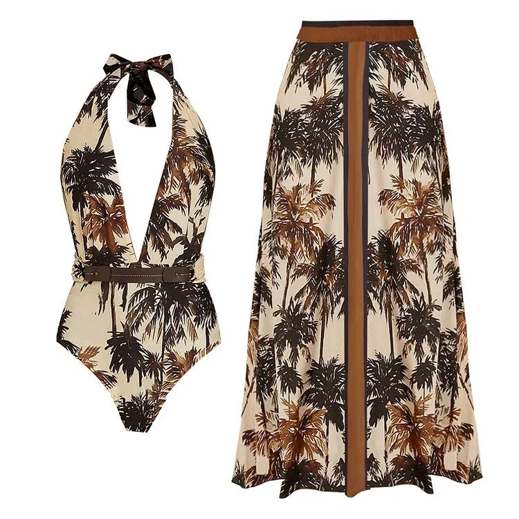 Wild Palm Monokini With Skirt Set