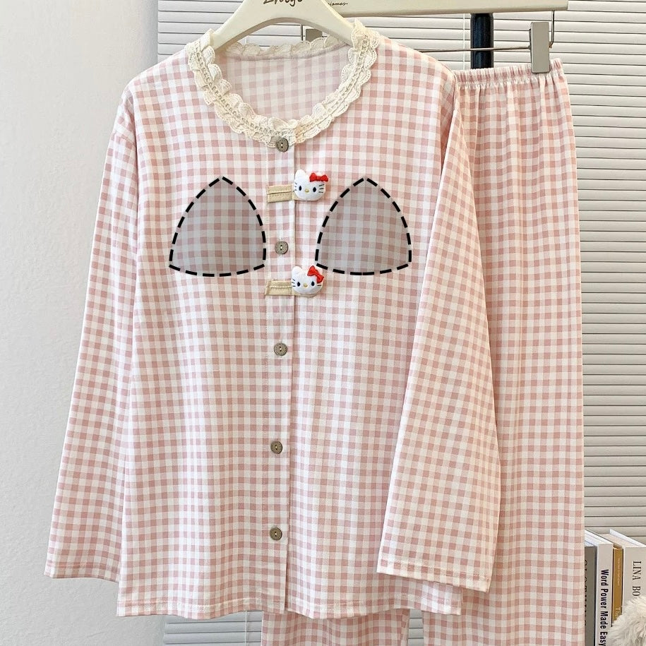 Pink Lacy Kitty Padded Nightsuit Set