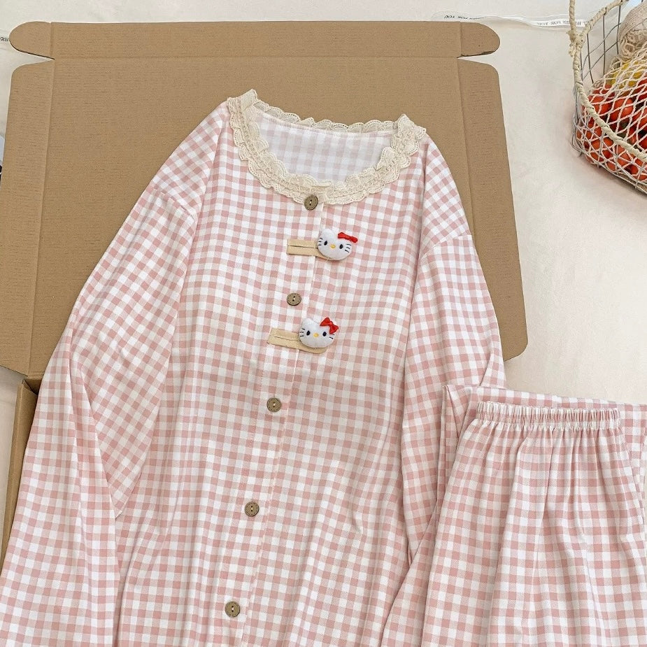 Pink Lacy Kitty Padded Nightsuit Set