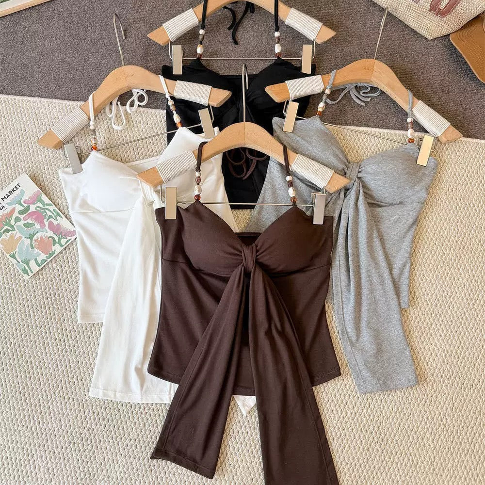 Beaded Strap Built-in Bra Top