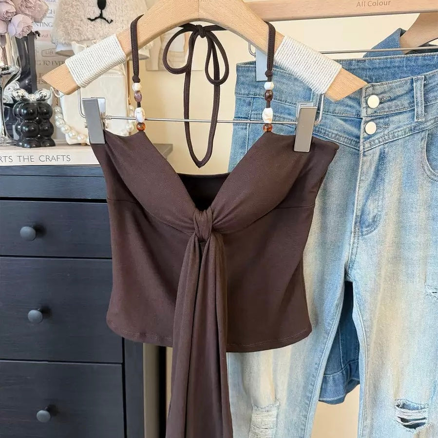 Beaded Strap Built-in Bra Top
