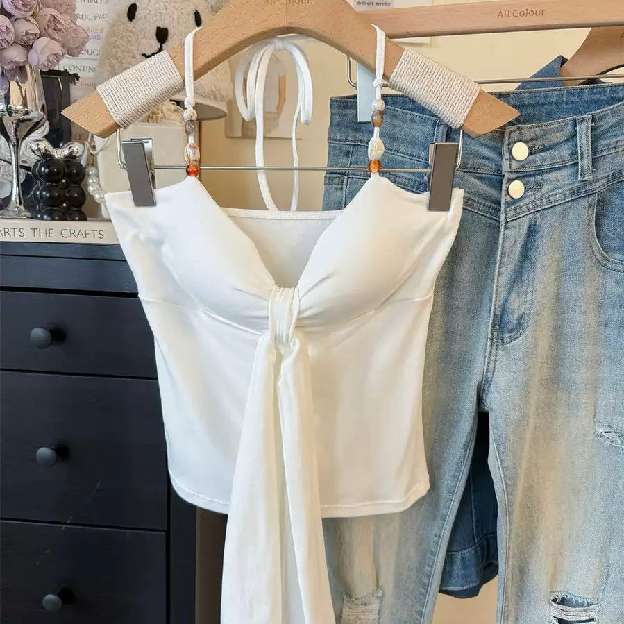 Beaded Strap Built-in Bra Top
