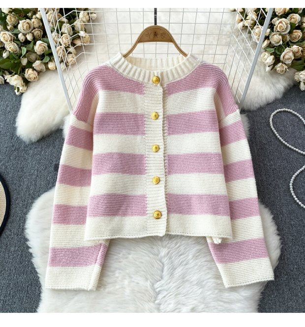 Rib-Knit Striped Cardigan