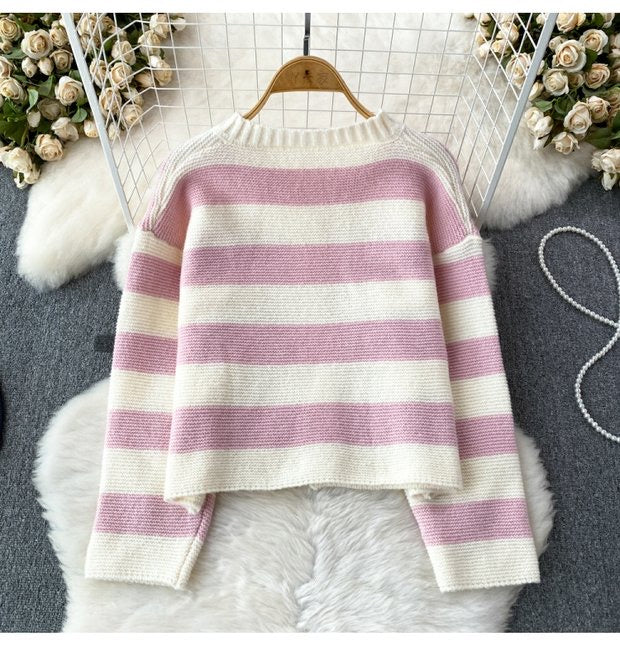 Rib-Knit Striped Cardigan
