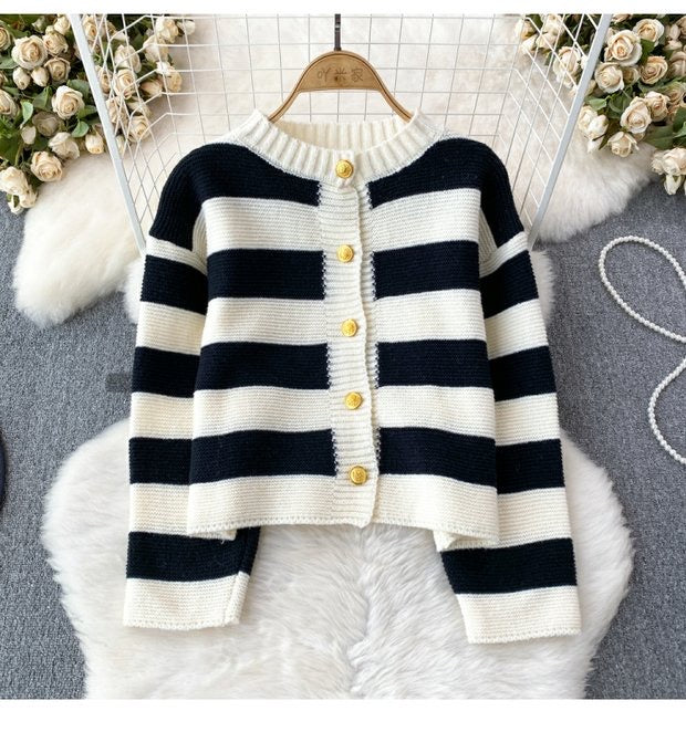 Rib-Knit Striped Cardigan