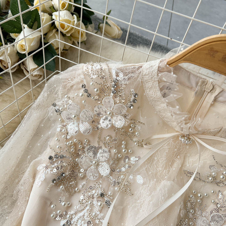 Floral Embellished Mesh Dress