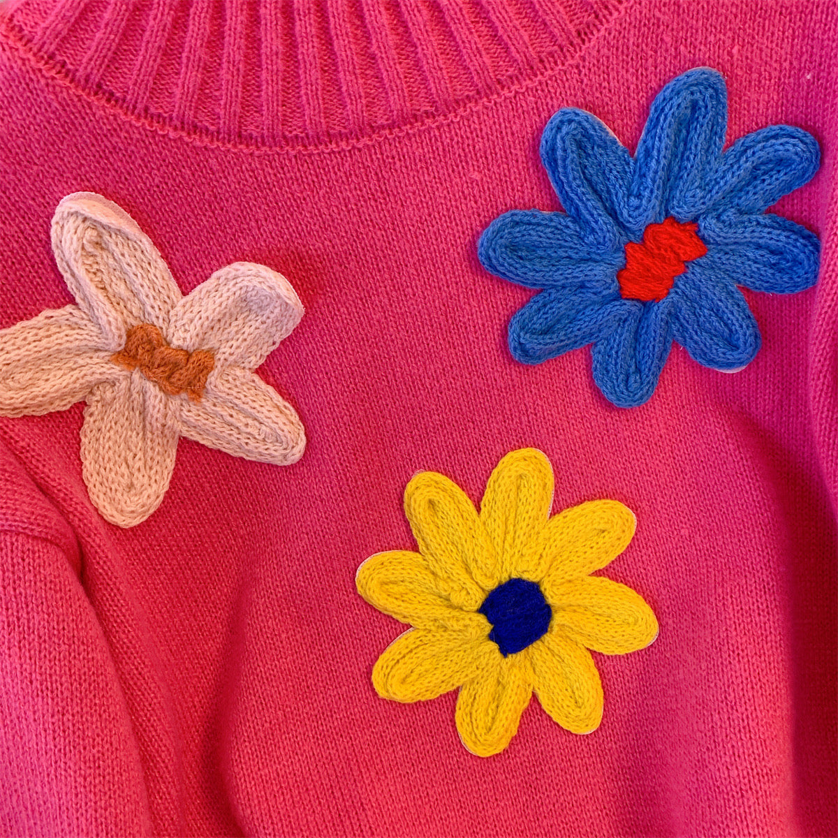 High Neck Knit Floral Jumper