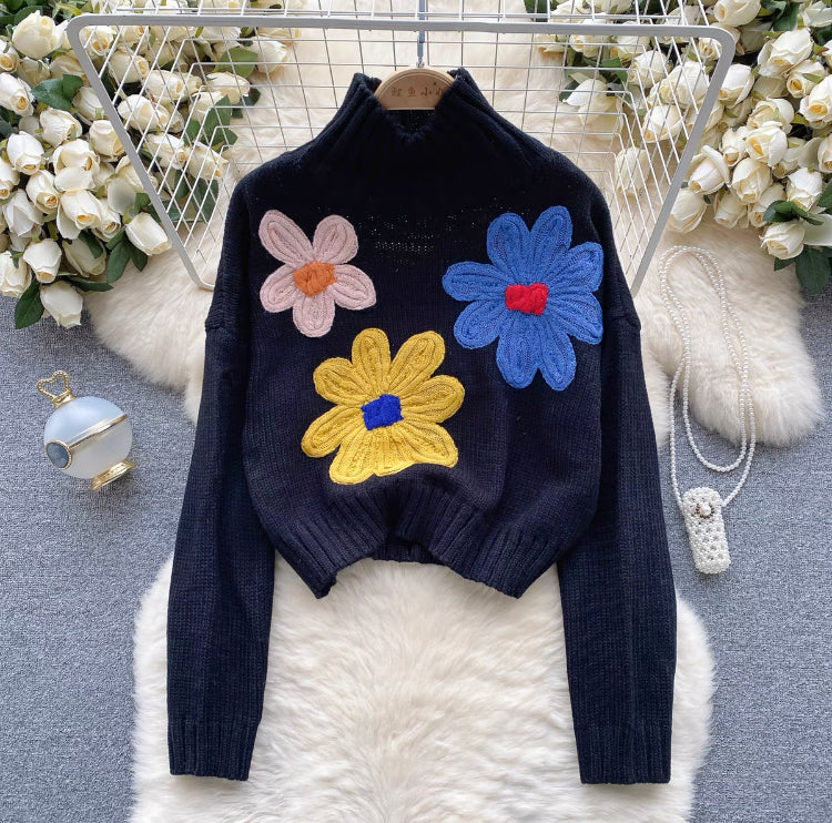 High Neck Knit Floral Jumper