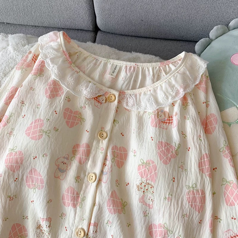 Strawberry Heart Padded Nightsuit Set