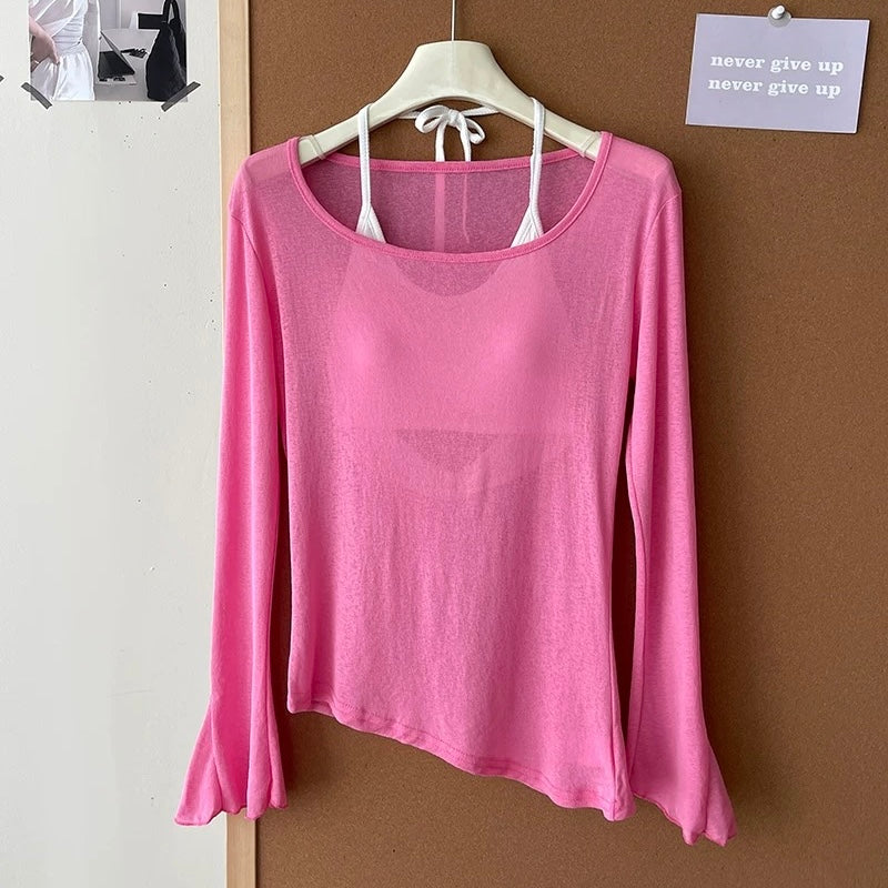 Airkiss Summer Built-in Bra Top With Sheer Tee