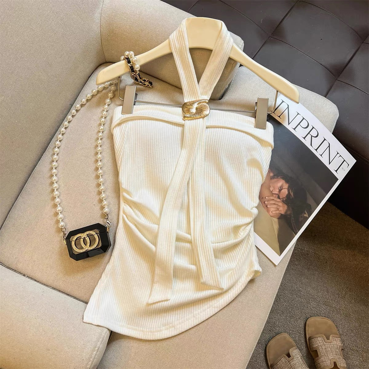 Solene Gold-Ring Built-in Bra Top