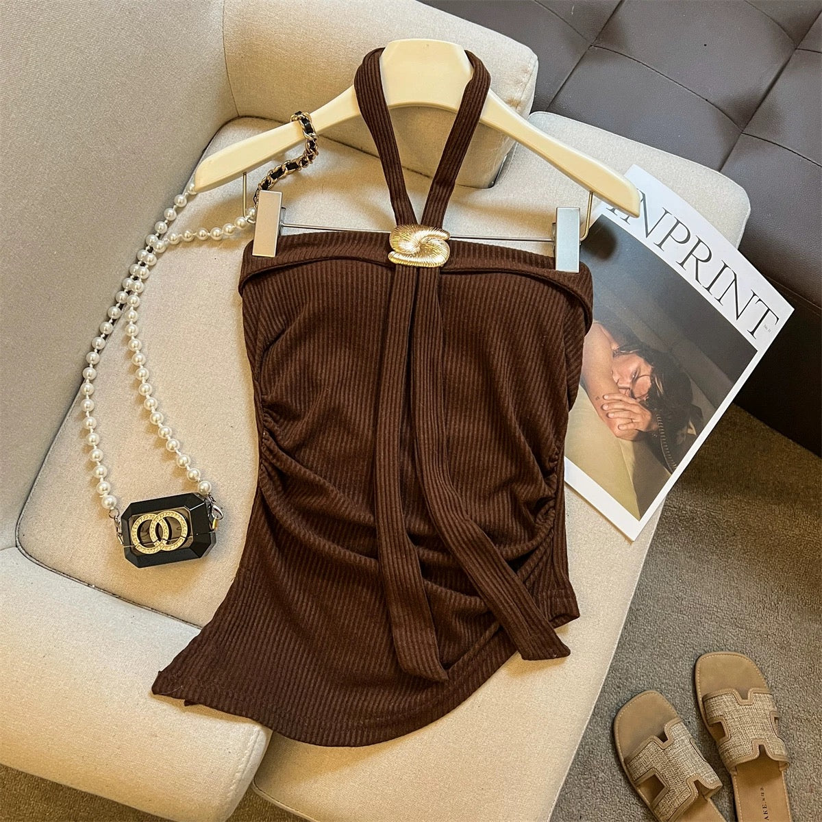 Solene Gold-Ring Built-in Bra Top
