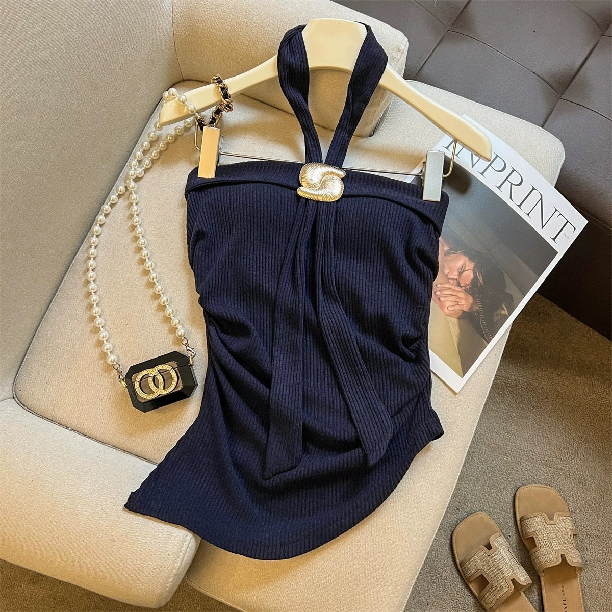 Solene Gold-Ring Built-in Bra Top