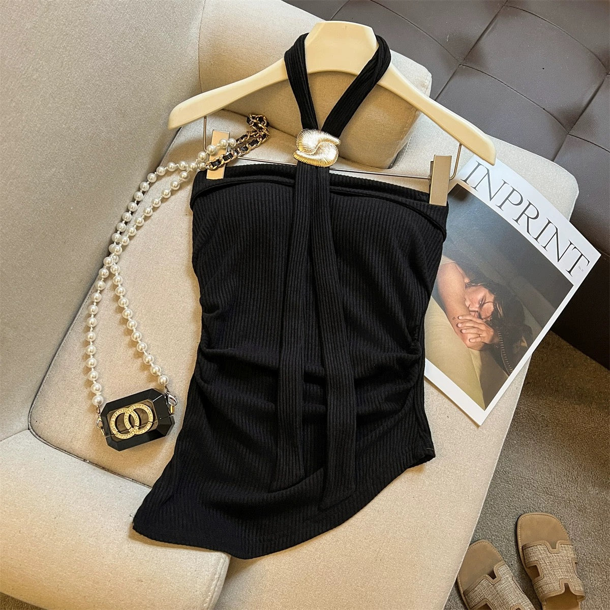 Solene Gold-Ring Built-in Bra Top
