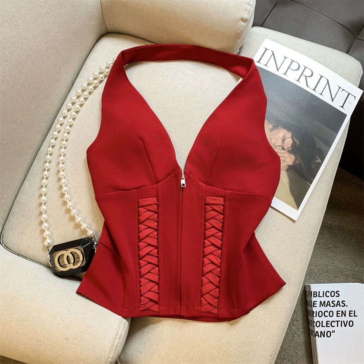 Iconic Zip Corset Built-in Bra Top