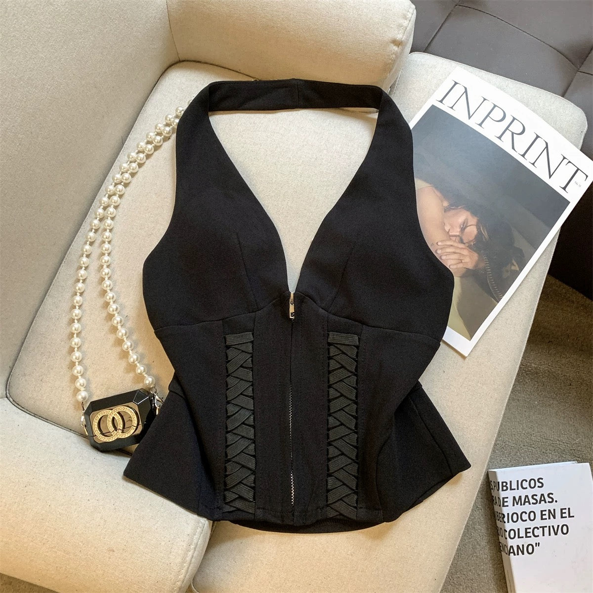 Iconic Zip Corset Built-in Bra Top