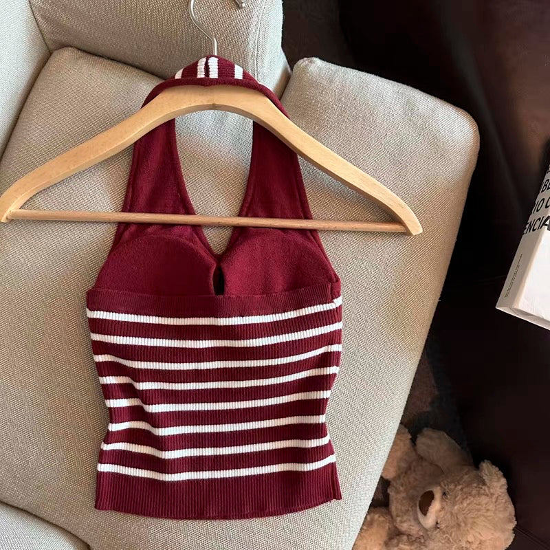 Off-Duty Striped Knit Built-in Bra Top