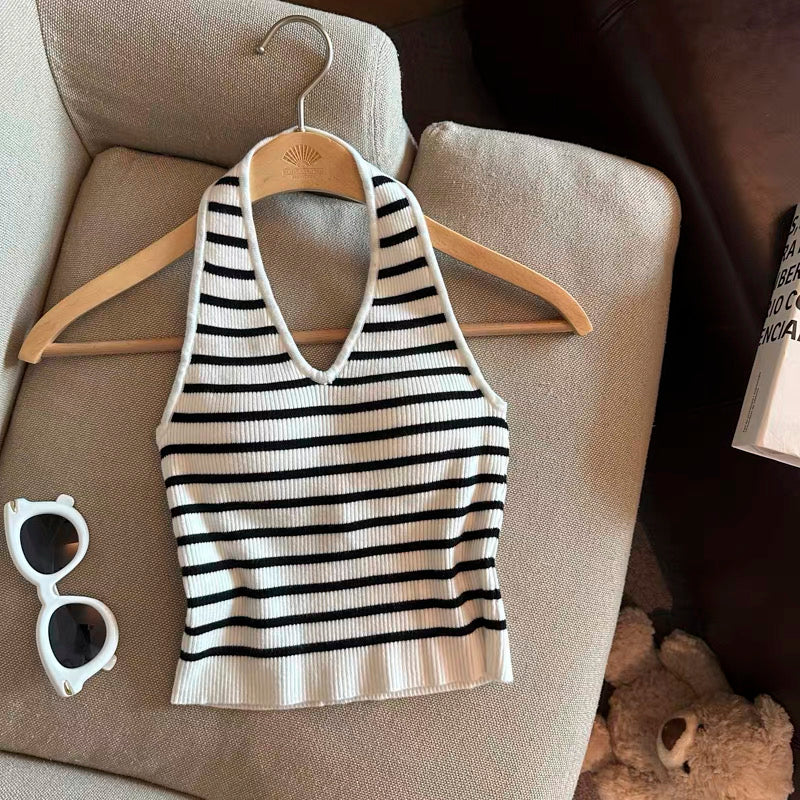 Off-Duty Striped Knit Built-in Bra Top