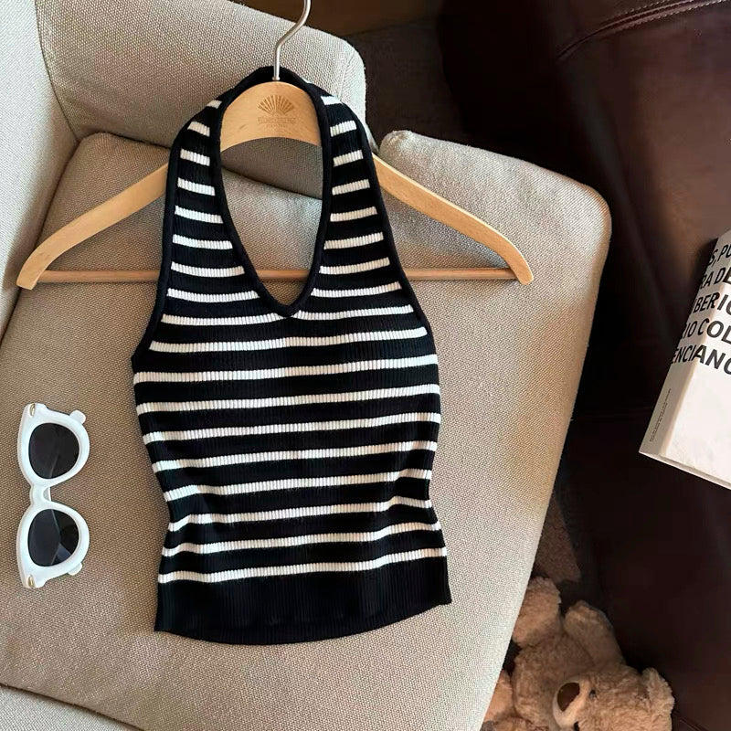 Off-Duty Striped Knit Built-in Bra Top