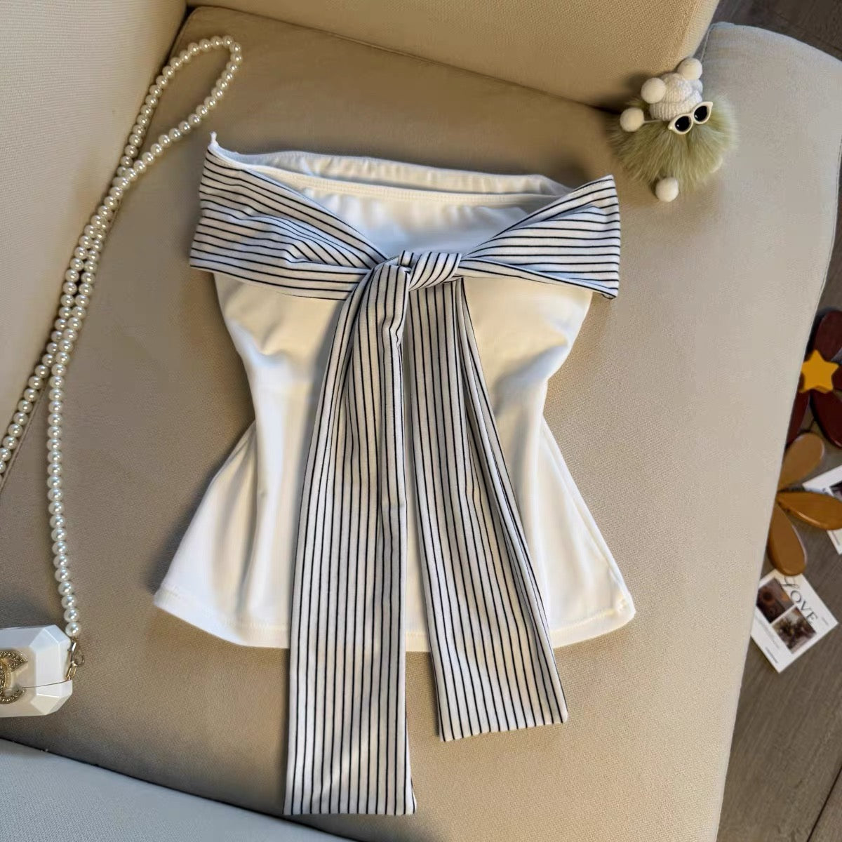 Belle Bow Tie-Up Built-in Bra Tube Top