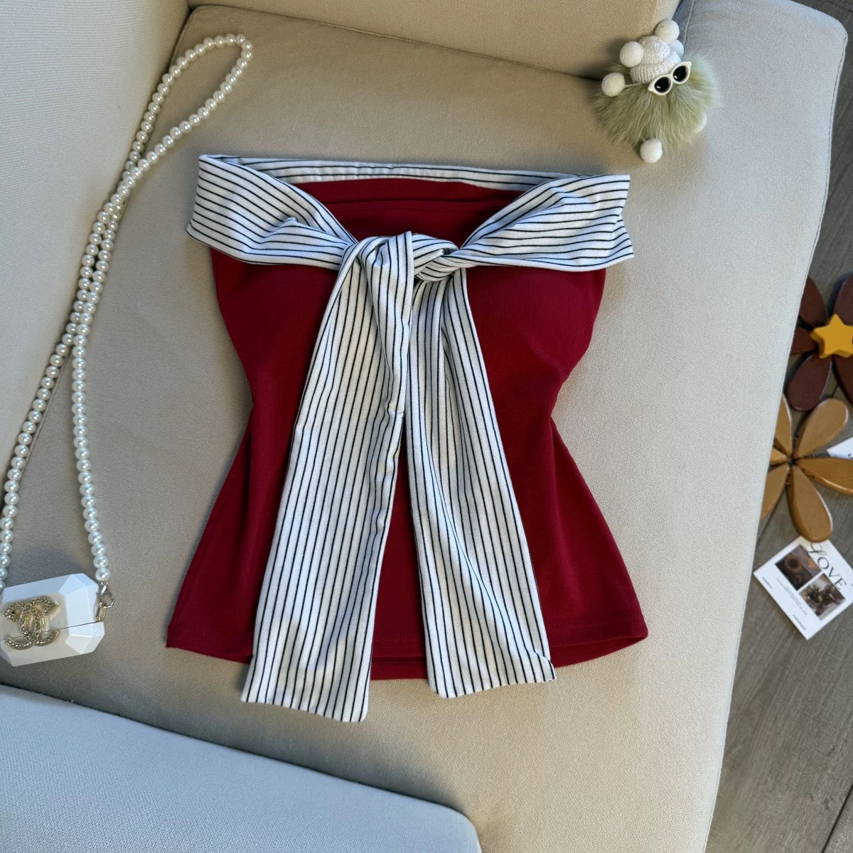 Belle Bow Tie-Up Built-in Bra Tube Top