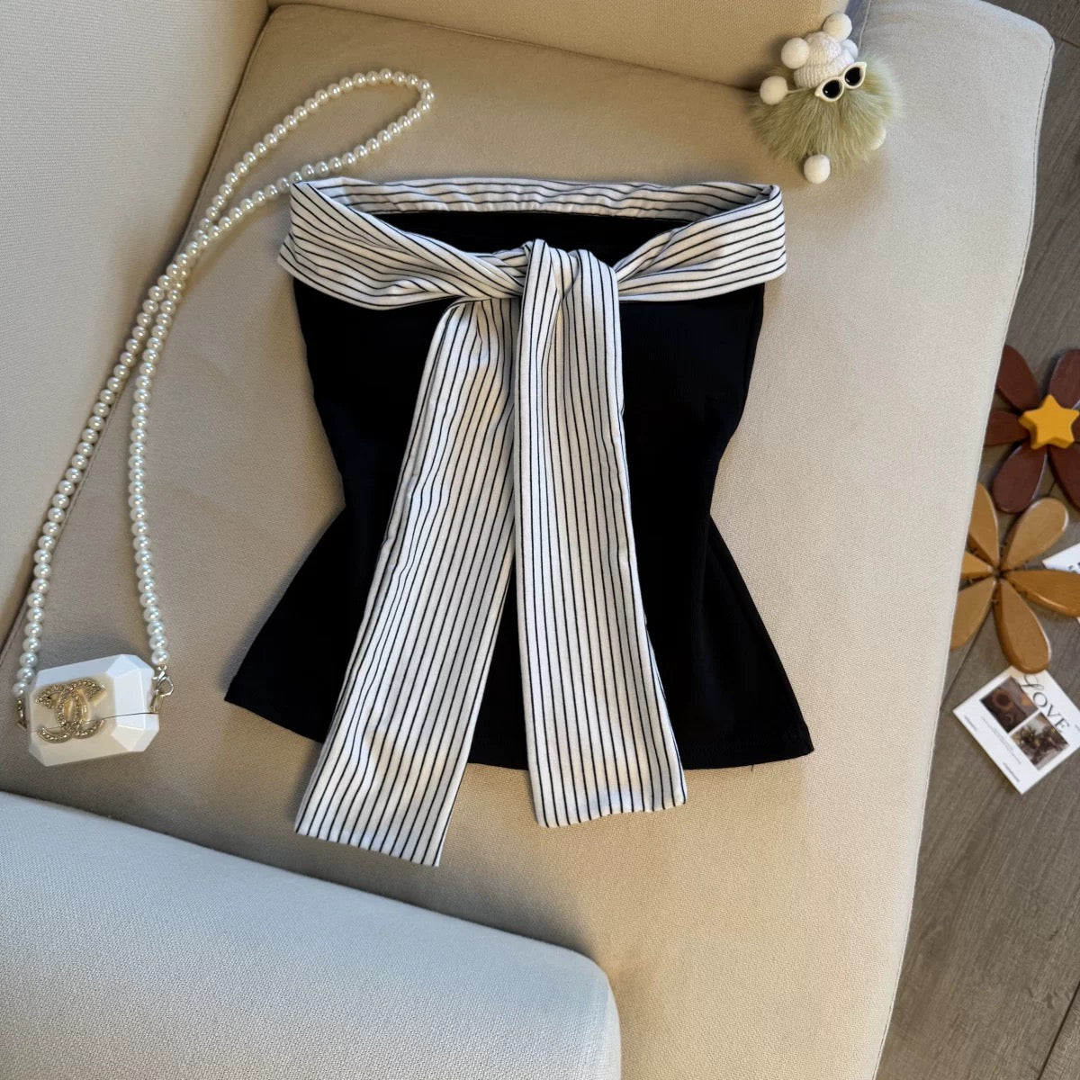 Belle Bow Tie-Up Built-in Bra Tube Top