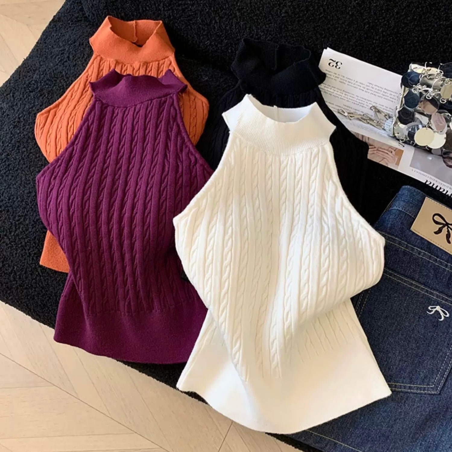 Elysia High-Neck Knit Built-in Bra Top