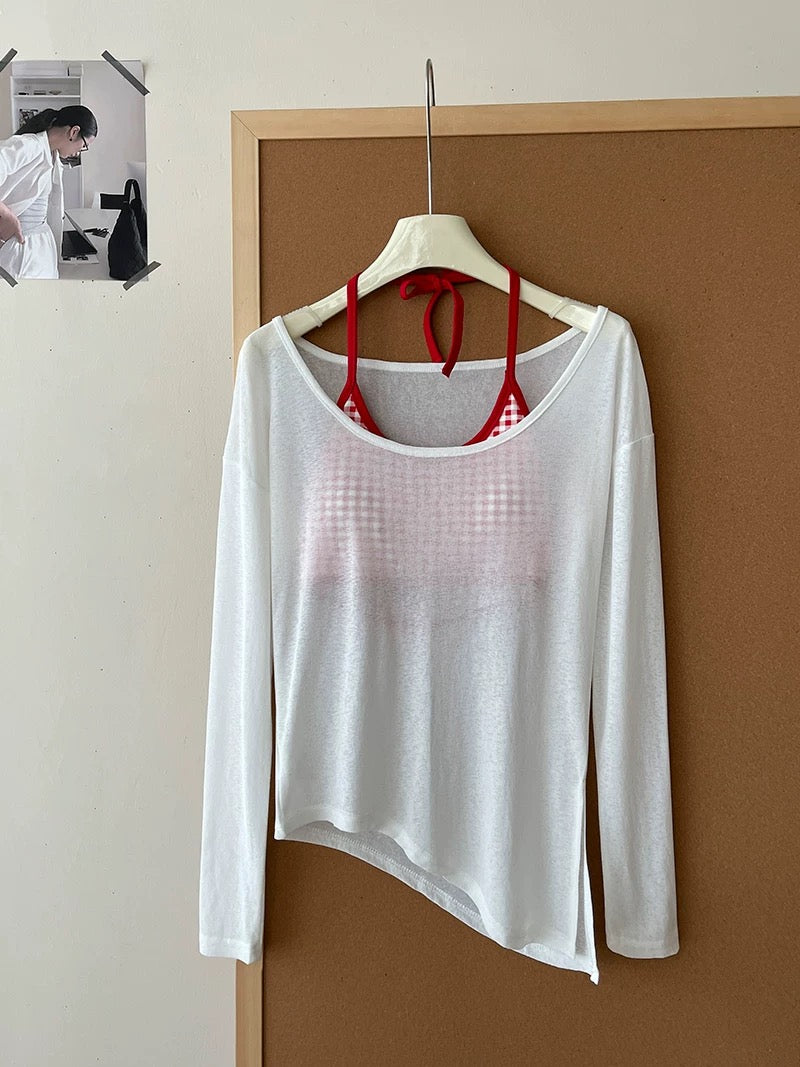 Playful Check Built-in Bra Top With Sheer Tee