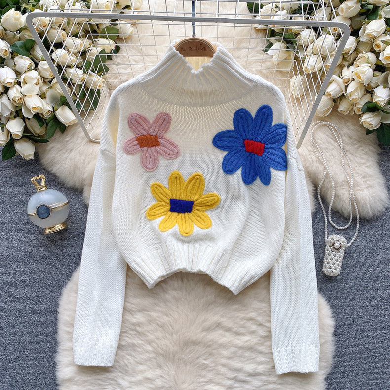 High Neck Knit Floral Jumper